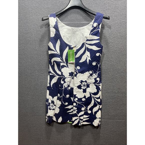 Lilly Pulitzer Delia Shift Dress Bright Navy Johnny B Applied Lace Front Size 6 - Picture 7 of 16